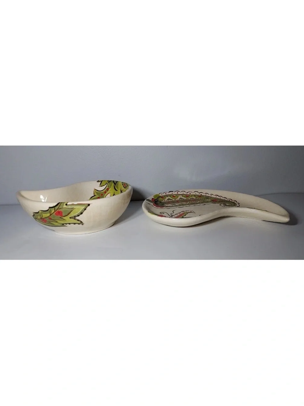 Pier 1 Imports Earthenware Jardine Paisley Shaped Plate/Salsa Dish Hand Painted